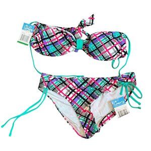 California Waves Womens Plaid Print Bikini Set Size 7/9